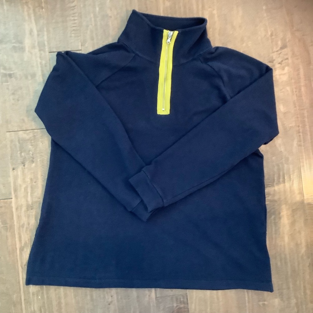 Susan Graver Navy Pullover with Yellow Detail. LP